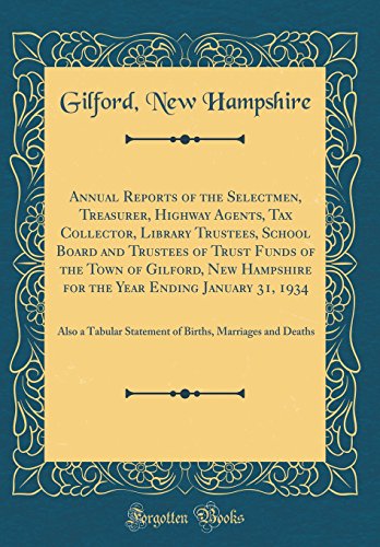 Annual Reports of the Selectmen, Treasurer, Highway Agents, Tax Collector, Library Trustees, School Board and Trustees of Trust Funds of the Town of Gilford, New Hampshire for the Year Ending January 31, 1934: Also a Tabular Statement of Births, Marriages