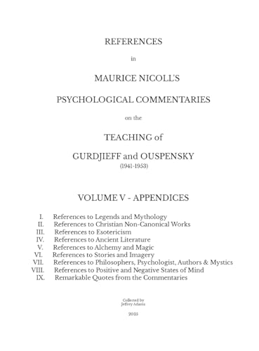 References in Maurice Nicoll's Psychological Commentaries on the Teaching of Gurdjieff and Ouspensky (1941-1953)