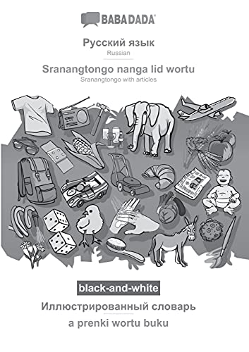 Russian (in cyrillic script) - Sranantongo with articles (in srn script), visual dictionary, BW