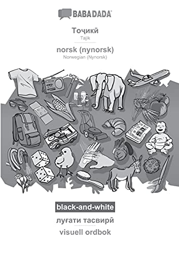 Tajik (in cyrillic script) - norsk (nynorsk), visual dictionary, BW