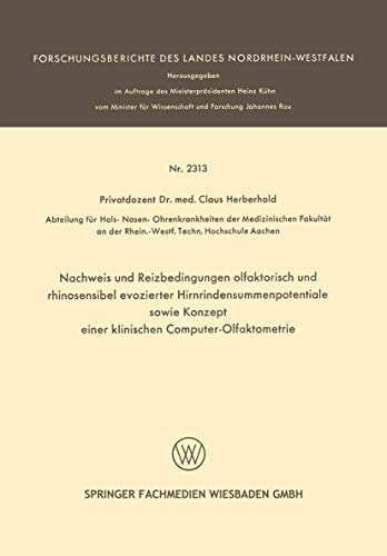 Nachweis Und Reizbedingungen Olfaktorisch Und Rhinosensibel Evozierter Hirnrindensummenpotentiale Sowie Konzept Einer Klinischen Computer-Olfaktometri