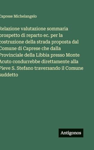 Relazione valutazione sommaria prospetto di reparto ec. per la costruzione della strada proposta dal Comune di Caprese che dalla Provinciale della Libbia presso Monte Acuto condurrebbe direttamente alla Pieve S. Stefano traversando il Comune suddetto