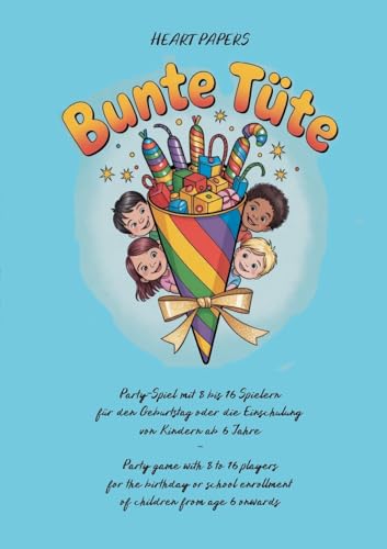 Bunte Tüte Party-Spiel mit 8 bis 16 Spielern für den Geburtstag oder die Einschulung von Kindern ab 6 Jahre - Party game with 8 to 16 players for the birthday or school enrollment of children from age 6 onwards
