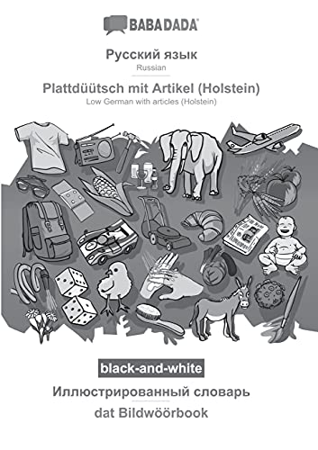 Russian (in cyrillic script) - Plattdüütsch mit Artikel (Holstein), visual dictionary, BW
