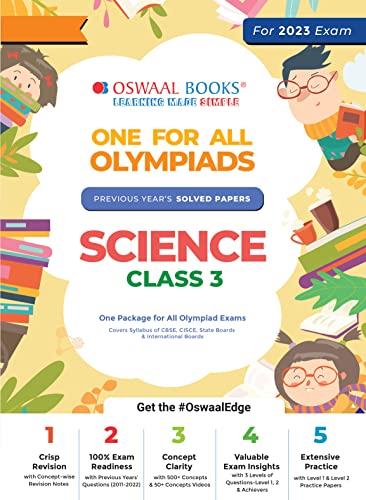 Oswaal One For All Olympiad Previous Years' Solved Papers, Class-3 Science Book (For 2023 Exam)