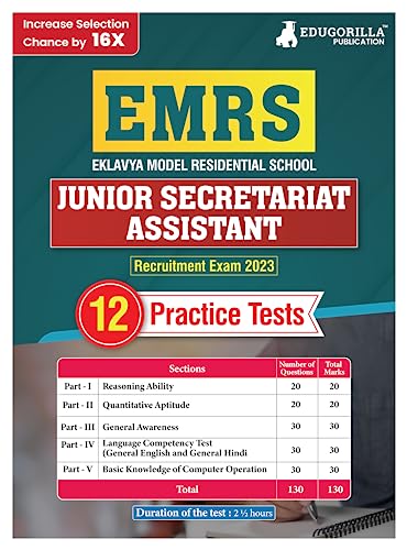 EMRS Junior Secretariat Assistant Recruitment Exam Book 2023 - Eklavya Model Residential School - 12 Practice Tests (1500+ Solved MCQ) with Free Access To Online Tests