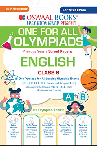 Oswaal One For All Olympiad Previous Years' Solved Papers, Class-6 English Book (For 2023 Exam)