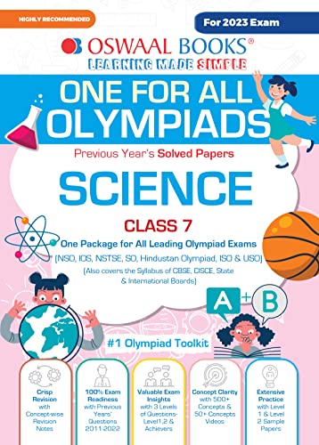 Oswaal One For All Olympiad Previous Years' Solved Papers, Class-7 Science Book (For 2023 Exam)