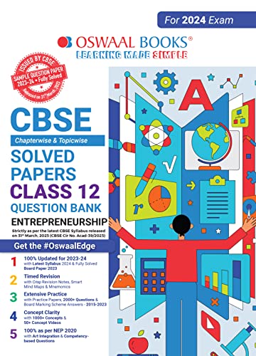 Oswaal CBSE Class 12 Entrepreneurship Question Bank 2023-24 Book