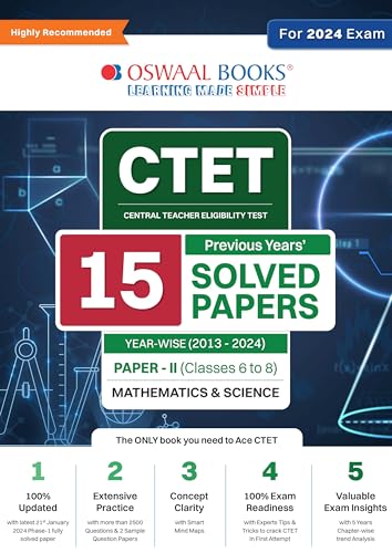 Oswaal CTET (Central Teachers Eligibility Test) Paper-II | Classes 6 - 8 | 15 Year's Solved Papers | Mathematics & Science | Yearwise | 2013 - 2024 | For 2024 Exam