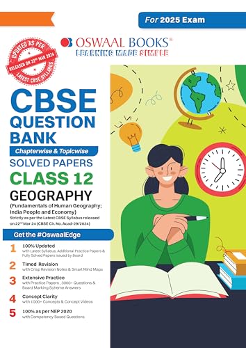 Oswaal CBSE Question Bank Class 12 Geography, Chapterwise and Topicwise Solved Papers For Board Exams 2025